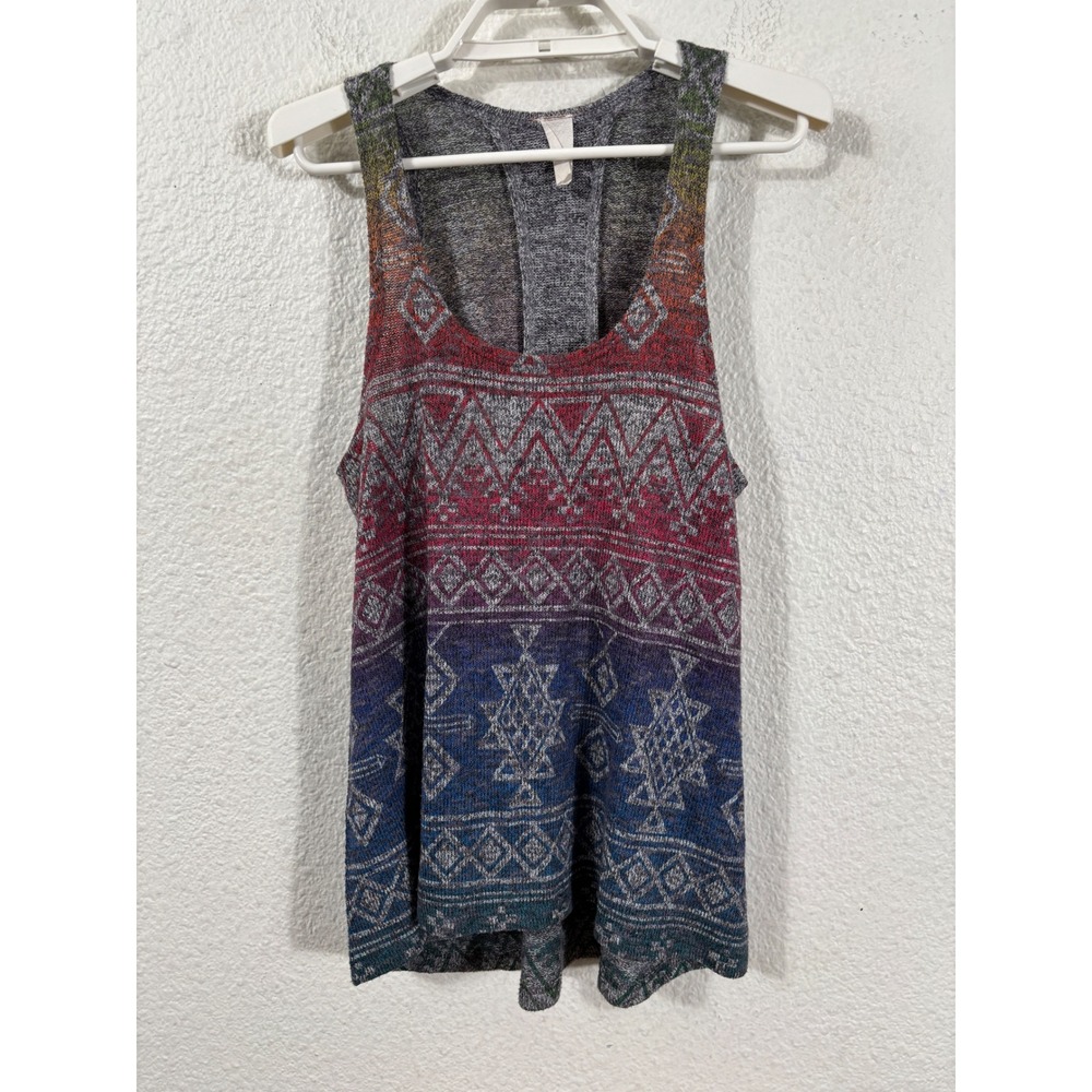 Y2K Tank Top Womens M Multicolor Southwest Tribal Knit Cutout Back